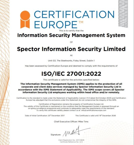 ISO27001:2022 – Spector IT’s Latest Certification and journey