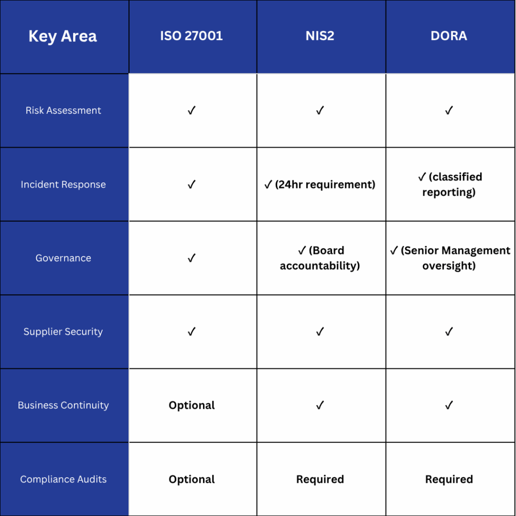 ISO27001 vs NIS2 and DORA